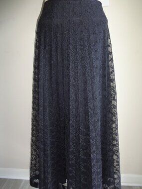 Vintage 1990s KM Collections by Milla Bell Black Lace Maxi Skirt S M Romantic